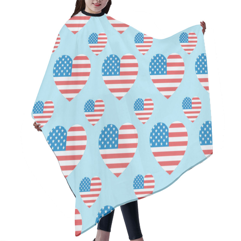 Personality  Seamless Background Pattern With Paper Cut Hearts Made Of American Flags On Blue  Hair Cutting Cape