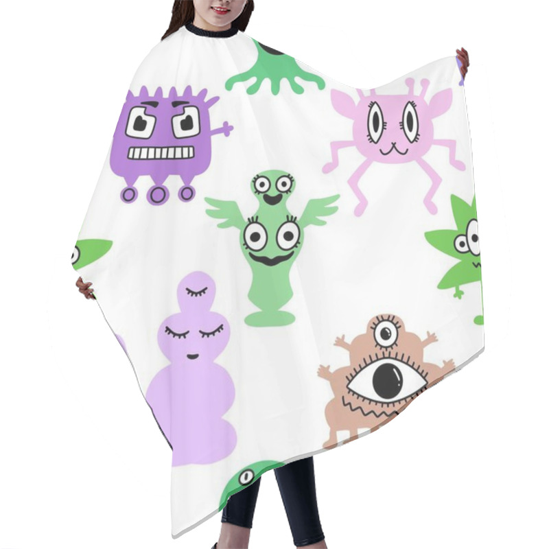 Personality  Cartoon Seamless Aliens And Monsters Pattern For Kids And Gifts And Cards And Linens And Wrapping Paper And Fabrics. High Quality Photo Hair Cutting Cape