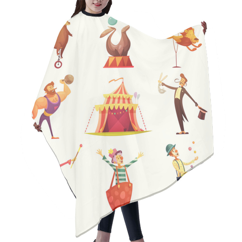 Personality  Circus Retro Icons Cartoon Set  Hair Cutting Cape