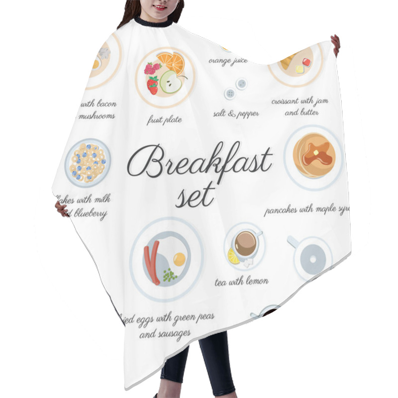 Personality  Big Breakfast Set Isolated On White Top View Hair Cutting Cape