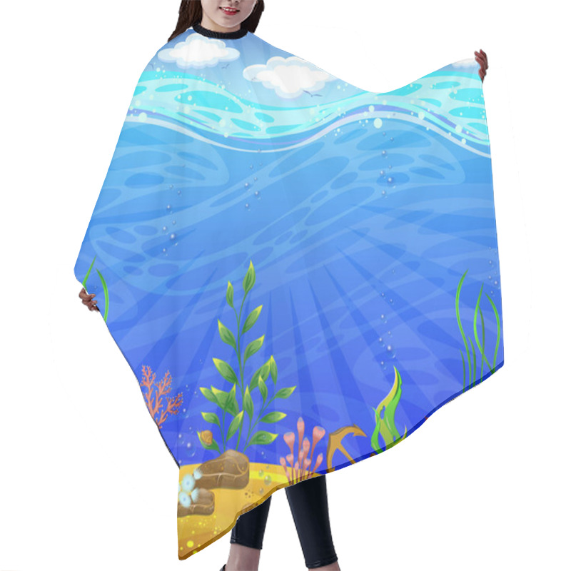 Personality  Underwater World. Sea Bottom, Plants, Anchor, Underwater Helmet. Hair Cutting Cape