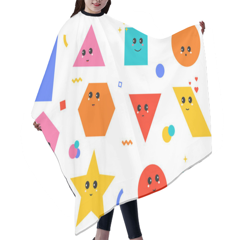 Personality  Set Of Geometric Shapes With Face Emotions. Cute Comic Characters In Funny Cartoon Kids Style. Hair Cutting Cape