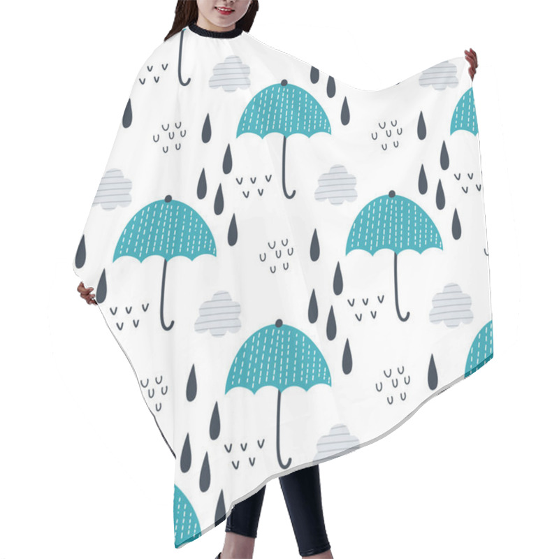 Personality  Seamless Pattern With Clouds, Rain And Umbrella.Vector Design For Wrapping Paper, Textile.  Hair Cutting Cape