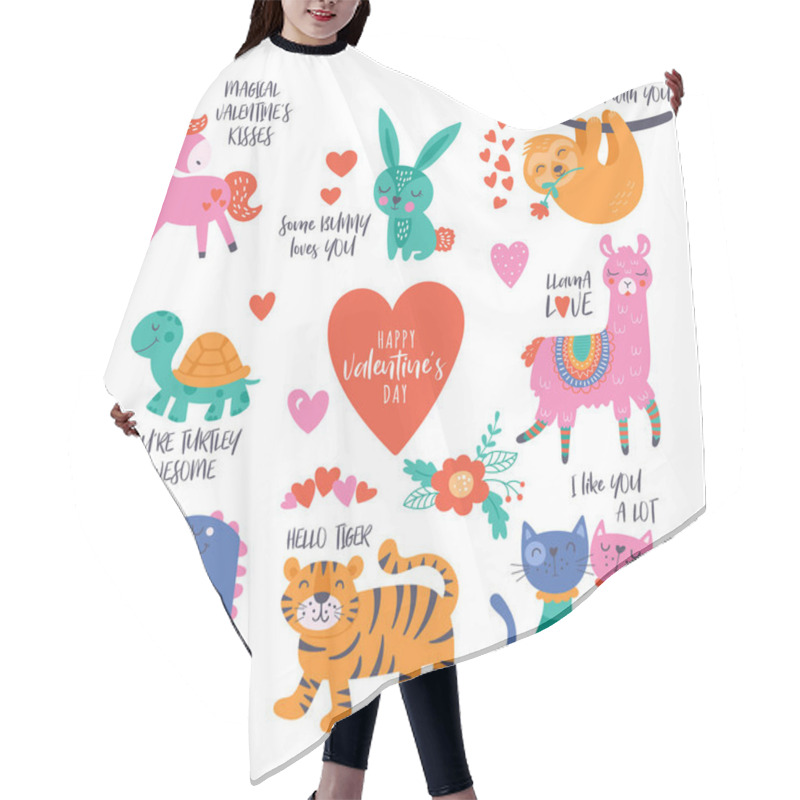 Personality  Valentine's Day Cute Animals Set With Llama, Sloth, Unicorn, Cat Hair Cutting Cape