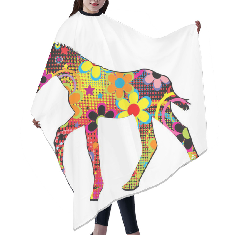 Personality  Foal Silhouette With Flowers And Dots Pattern Hair Cutting Cape