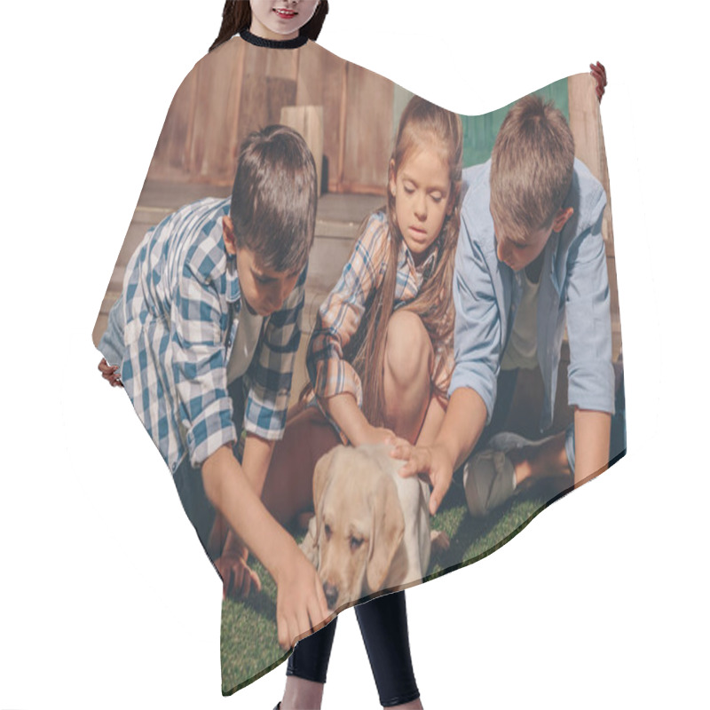 Personality  Kids With Cute Labrador Puppy Hair Cutting Cape