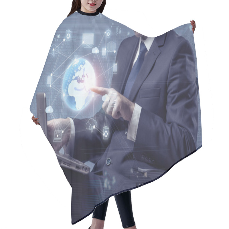 Personality  Young Businessman In Global Computing Concept Hair Cutting Cape