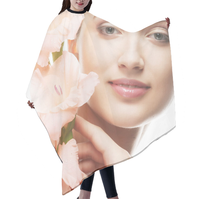 Personality  Fresh Face With Gladiolus Flowers In Her Hands Hair Cutting Cape