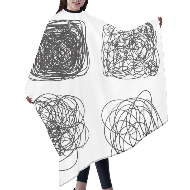 Personality  Tangled Shapes On White. Chaos Pattern. Scribble Sketch. Background With Array Of Lines. Intricate Chaotic Texture. Art Creation. Black And White Illustration. Doodles For Poster And Flyer Hair Cutting Cape