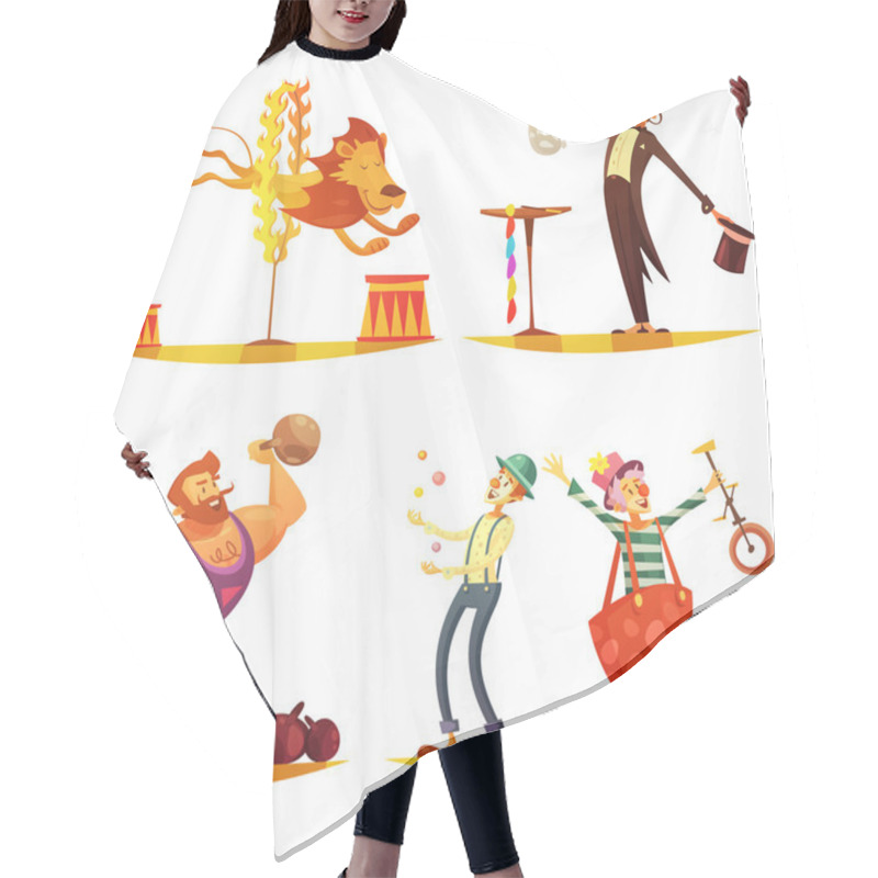 Personality  Circus Retro Cartoon 4 Icons Square  Hair Cutting Cape