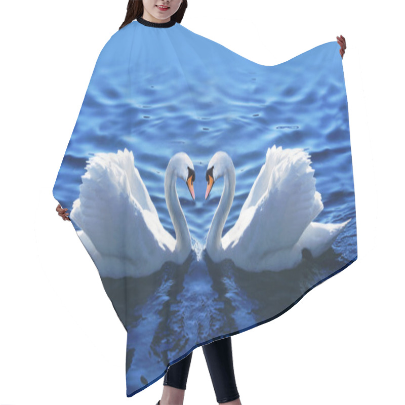 Personality  Two Swans In Love In The Lake. Hair Cutting Cape