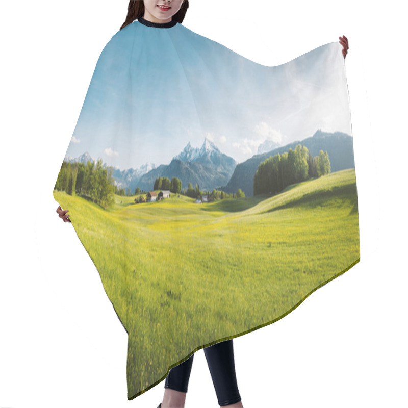 Personality  Idyllic Landscape In The Alps With Blooming Meadows In Springtime Hair Cutting Cape