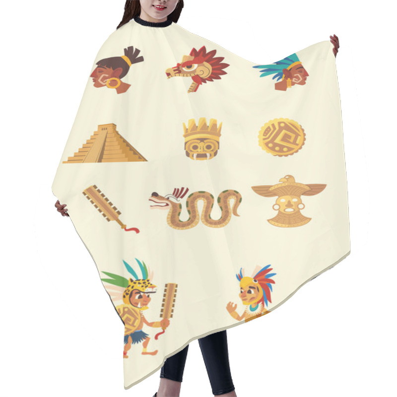 Personality  Aztec Character People Snake Pyramid Weapon Native Culture Icons Hair Cutting Cape