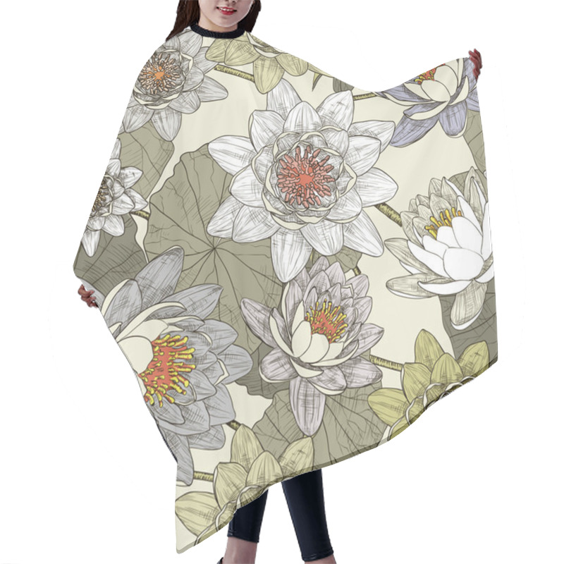 Personality  Seamless Pattern With Blooming Water Lilies Hair Cutting Cape