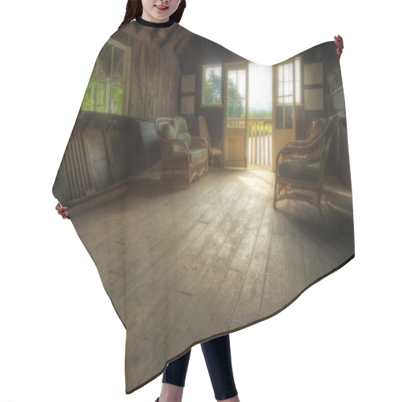 Personality  Nostalgic Retro Effect Summer Boat House With Glowing Sun Hair Cutting Cape