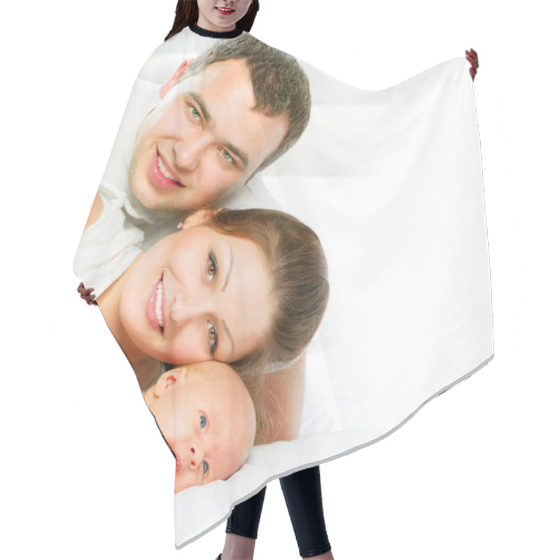 Personality  Happy Family. Father, Mother And Their Newborn Baby Hair Cutting Cape