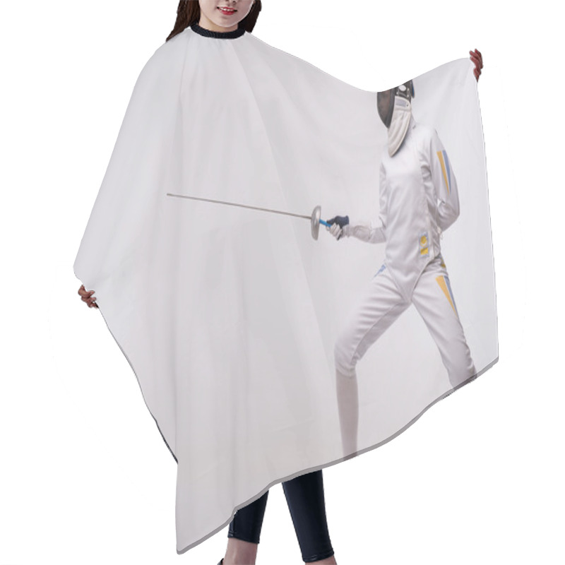 Personality  Young Woman Engaging In Fencing Hair Cutting Cape