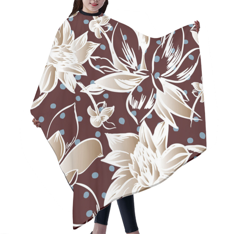 Personality  Vector Seamless Pattern With Flowers Hair Cutting Cape