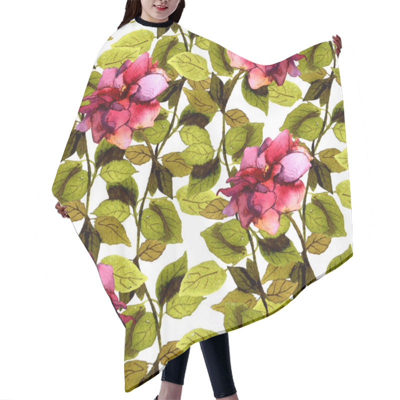 Personality  Seamless Floral Template With Purple Rose And Green Leaves Hair Cutting Cape