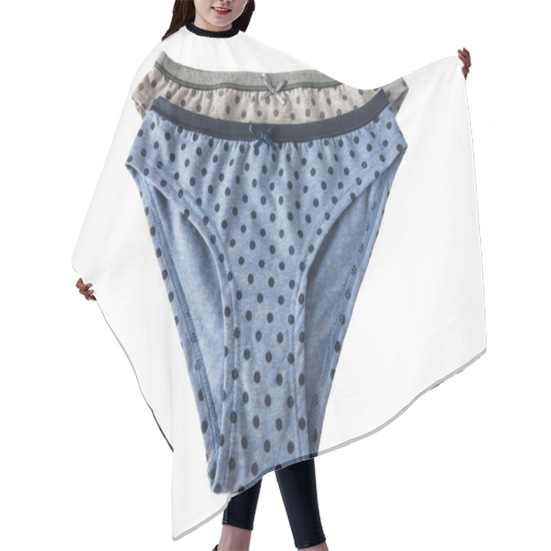 Personality  Blue And Gray Women's Panties With Polka Dots  Hair Cutting Cape