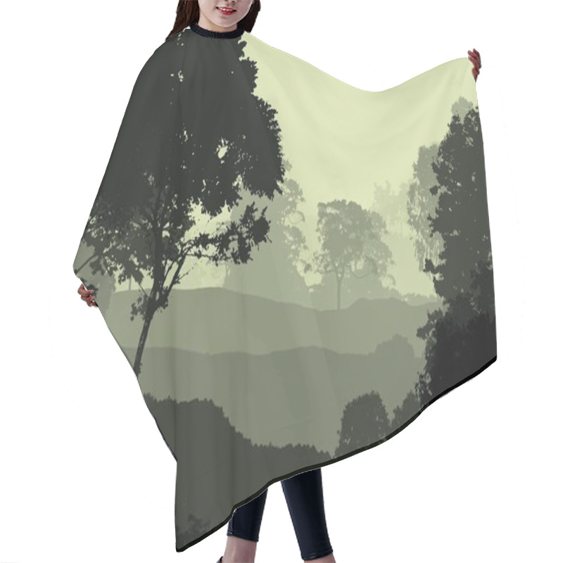 Personality  Abstract Background With Trees In Fog And Forest Haze. Hair Cutting Cape