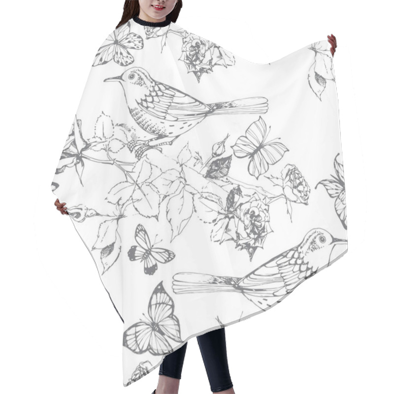 Personality  Seamless Pattern With Birds, Butterflies And Blossoming Branches Hair Cutting Cape