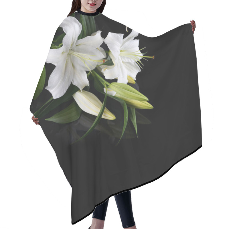 Personality  White Lily On Black Background Hair Cutting Cape