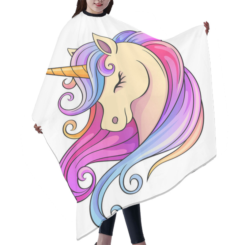 Personality  Cute Cartoon Unicorn Head With Rainbow Mane Hair Cutting Cape