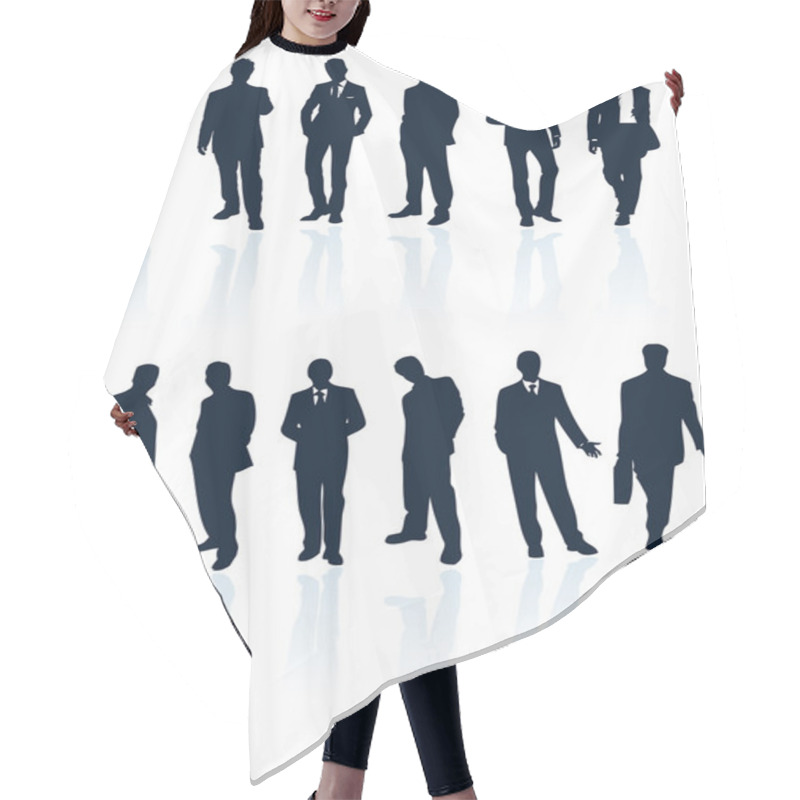 Personality  Set Of Dark Blue Vector Businessman Silhouettes With Reflections Hair Cutting Cape