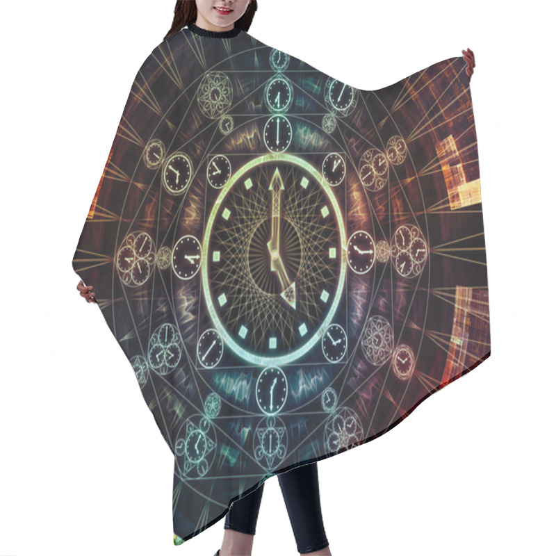 Personality  Circles Of Time Series. Background Design Of Clock Symbols And Fractal Elements On The Subject Of Science, Education And Prediction Hair Cutting Cape