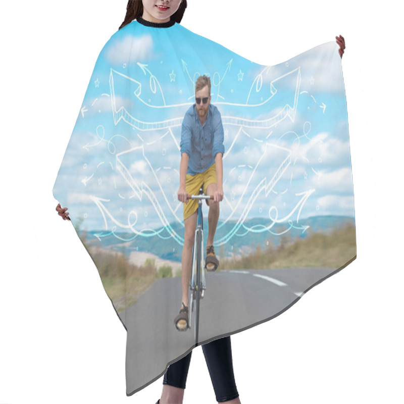 Personality  Young Cyclist In With Meadow Background Hair Cutting Cape