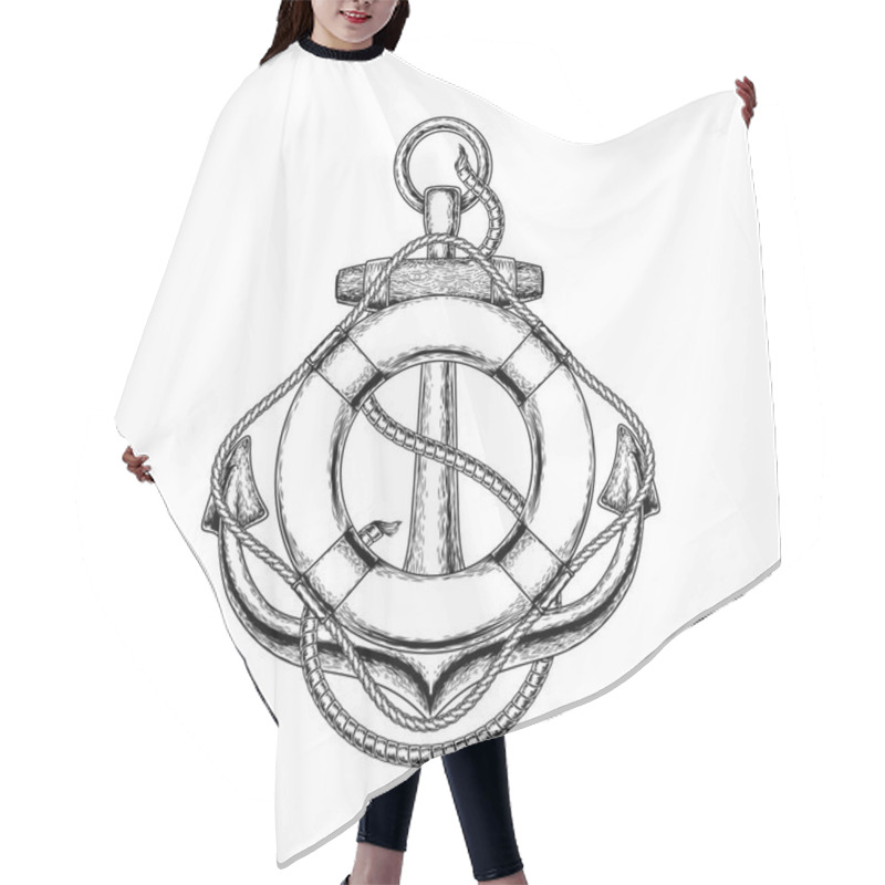 Personality  Illustration Of An Old Nautical Anchor And Life Buoy Hair Cutting Cape