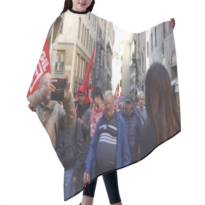 Personality  Demonstration For Social Rights In A Street Of Italy Hair Cutting Cape