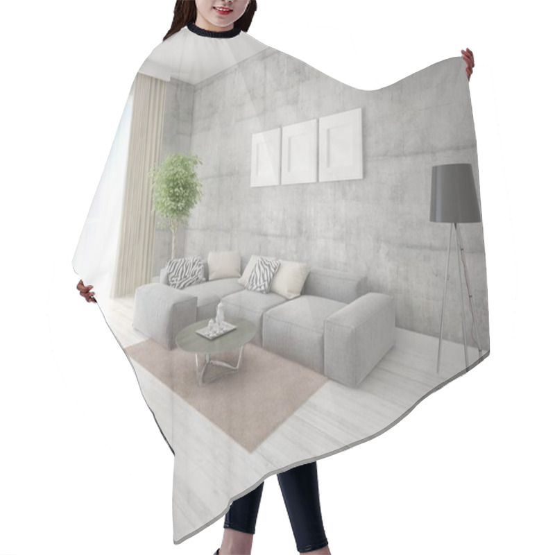 Personality  Mock Up Fashionable Living Room With A Large Corner Sofa And Stylish Hipster Backdrop. Hair Cutting Cape