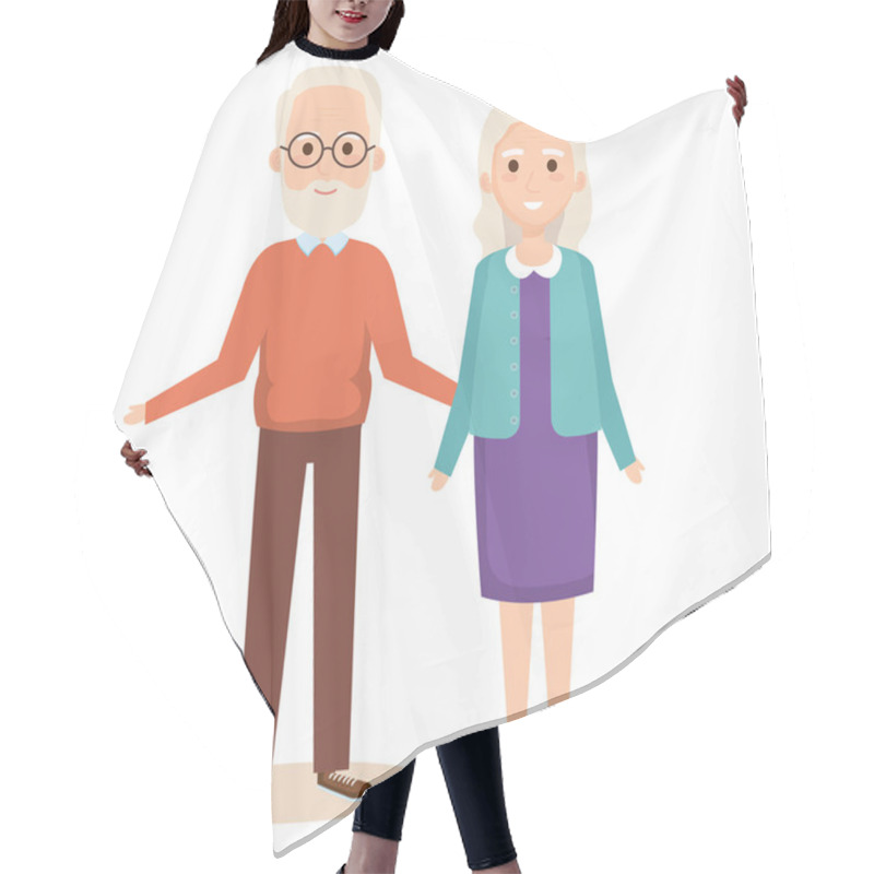 Personality  Cute Grandparents Couple Characters Hair Cutting Cape