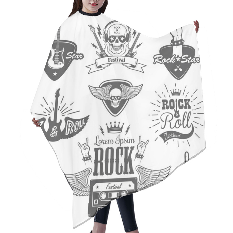 Personality  Set Of Rock And Roll Music Emblems. Set 2 Hair Cutting Cape