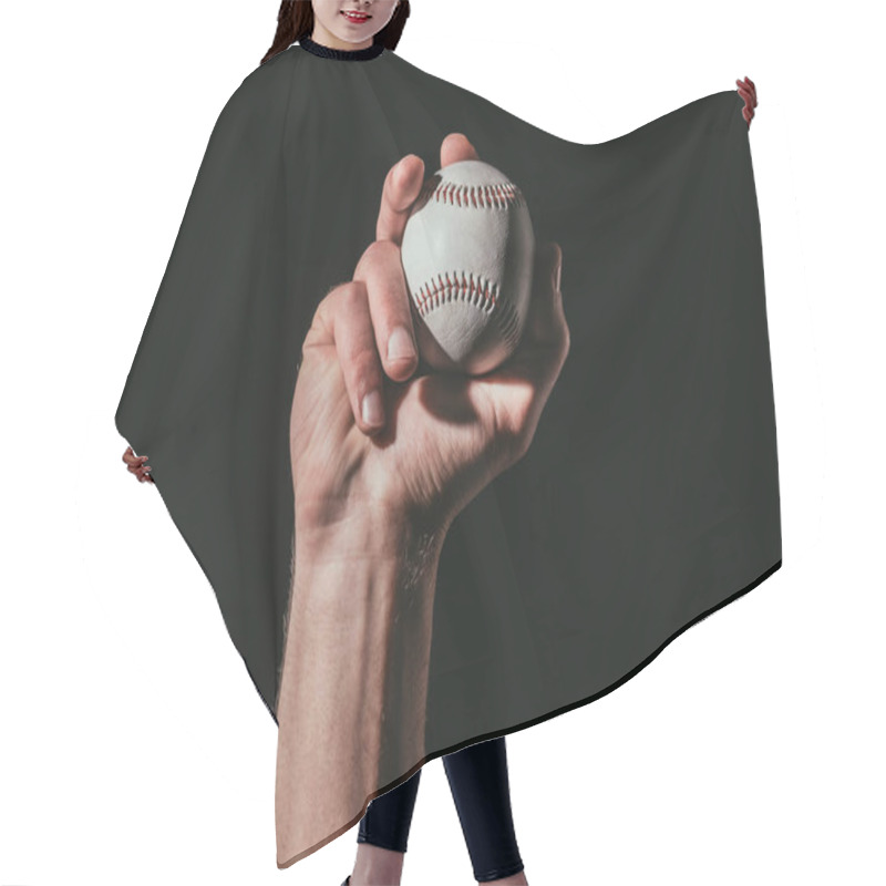 Personality  Partial View Of Sportsman Holding Baseball Ball Isolated On Black   Hair Cutting Cape