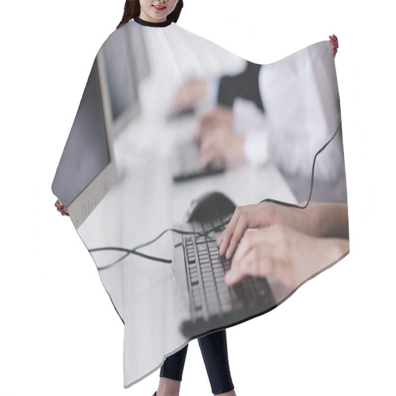 Personality  Business Group Working In Customer And Helpdesk Office Hair Cutting Cape