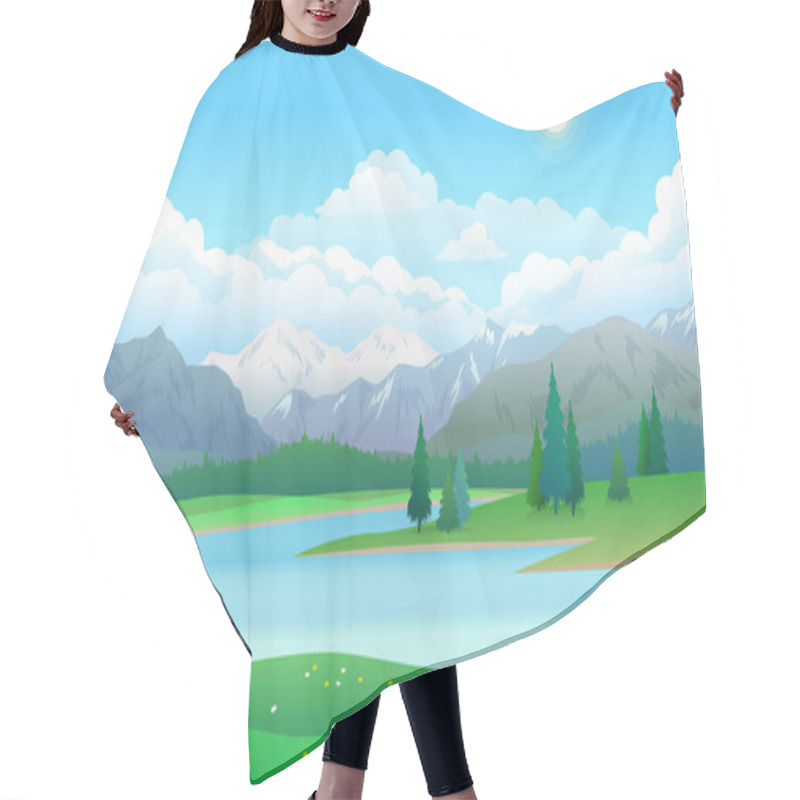 Personality  Beautiful Landscape With Lake, Forest And Mountains Hair Cutting Cape