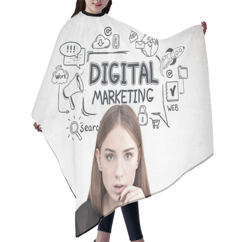 Personality  Close Up Of A Pensive Teen Girl, Digital Marketing Hair Cutting Cape