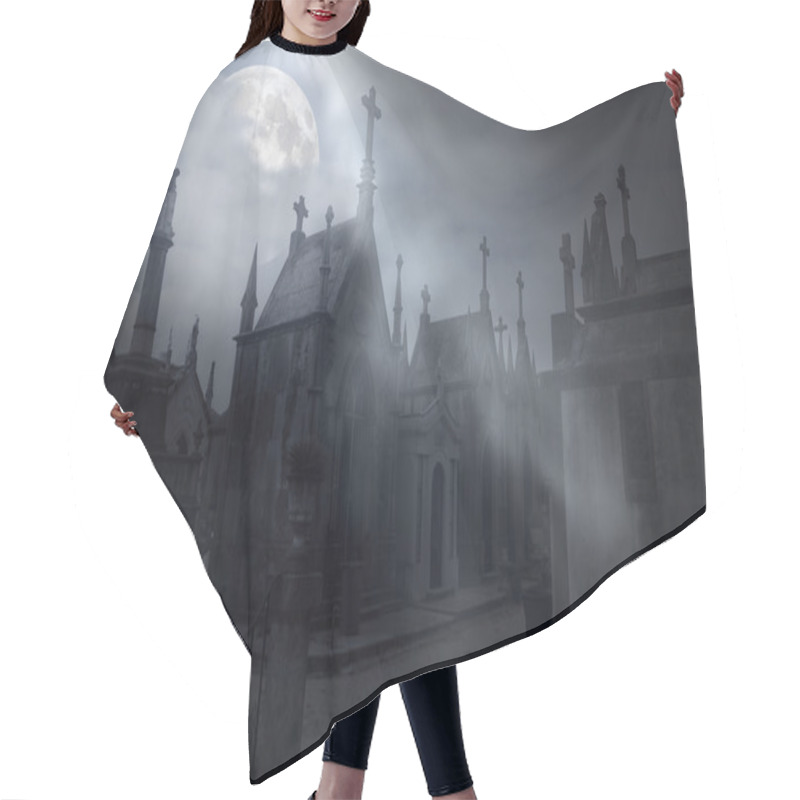 Personality  Cemetery In A Foggy Full Moon Night Hair Cutting Cape