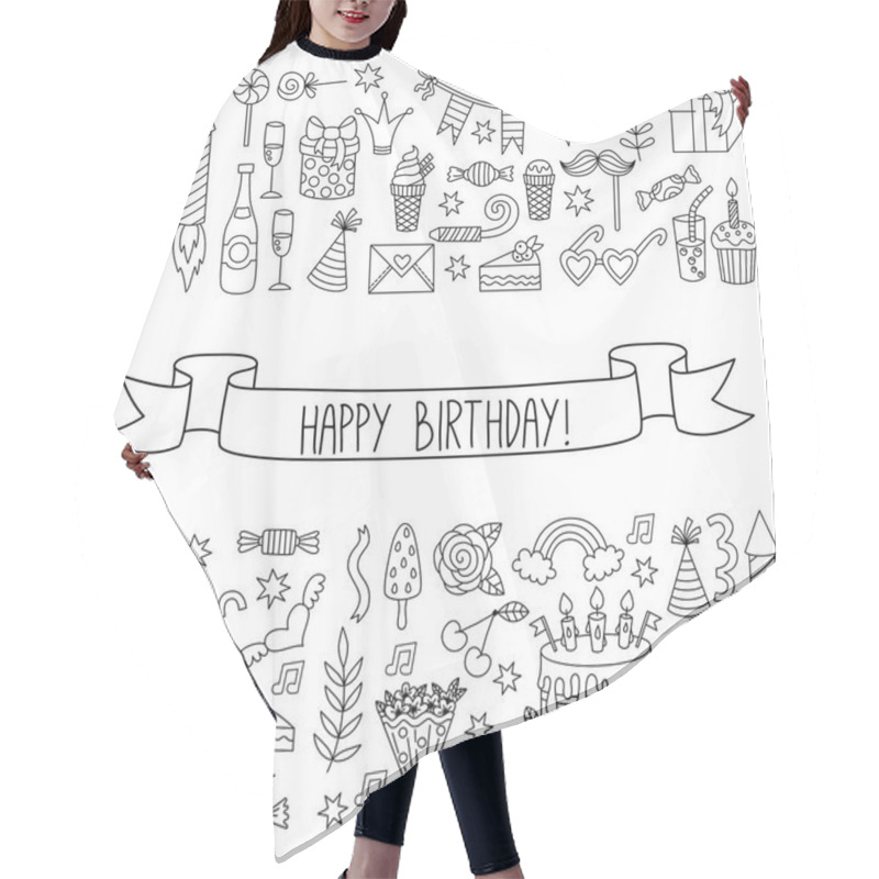 Personality  Monochrome Birthday Party Outline Doodles Collection Hair Cutting Cape