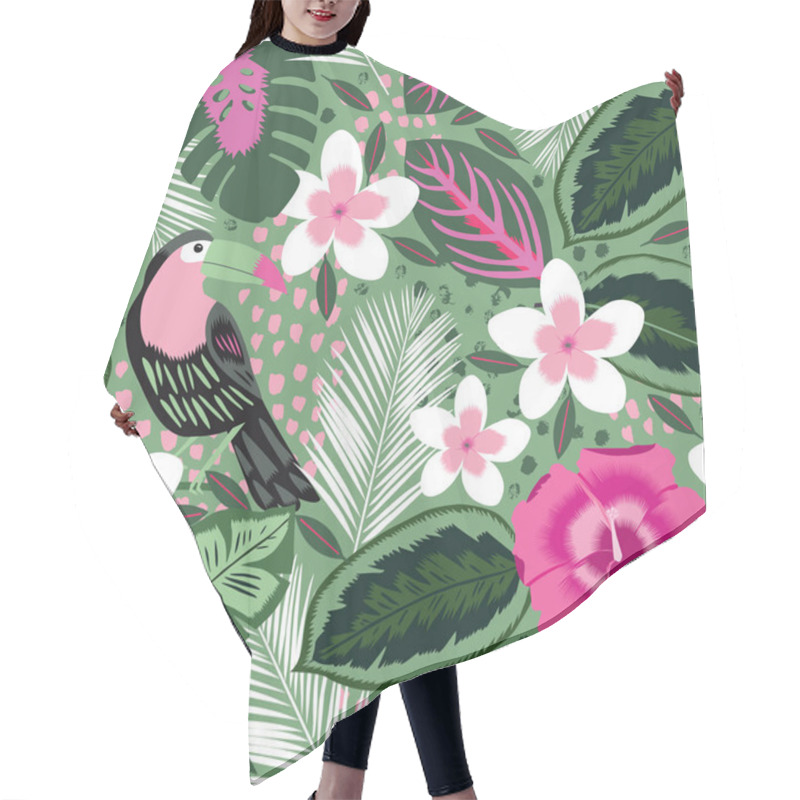 Personality  Tropical Leaves, Flowers And Toucan Bird Seamless Pattern Hair Cutting Cape