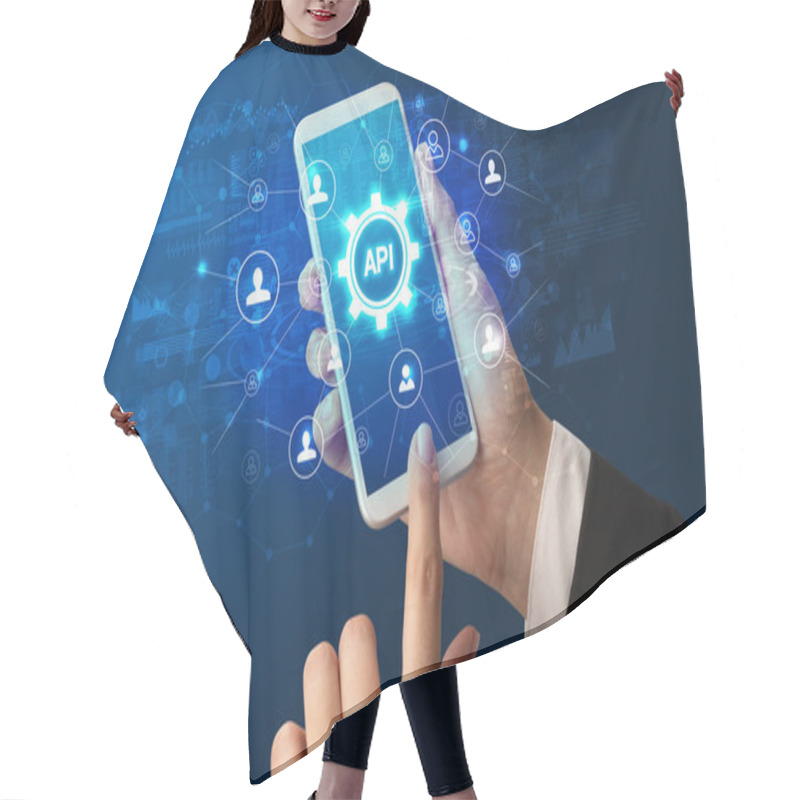 Personality  Hand Using Smartphone With Technology Concept Hair Cutting Cape