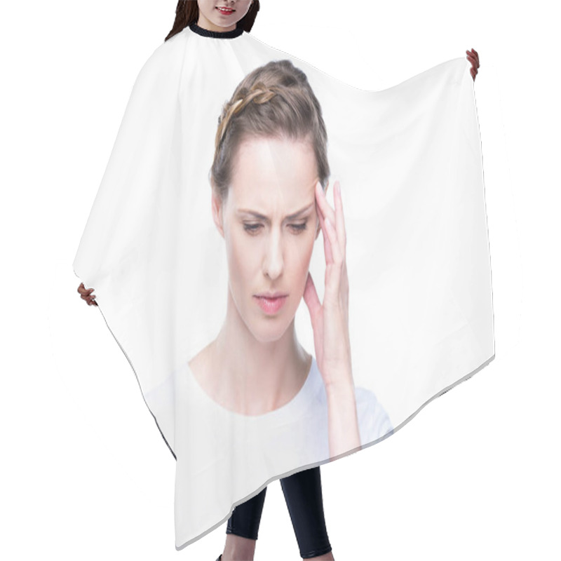 Personality  Depressed Woman With Headache Hair Cutting Cape