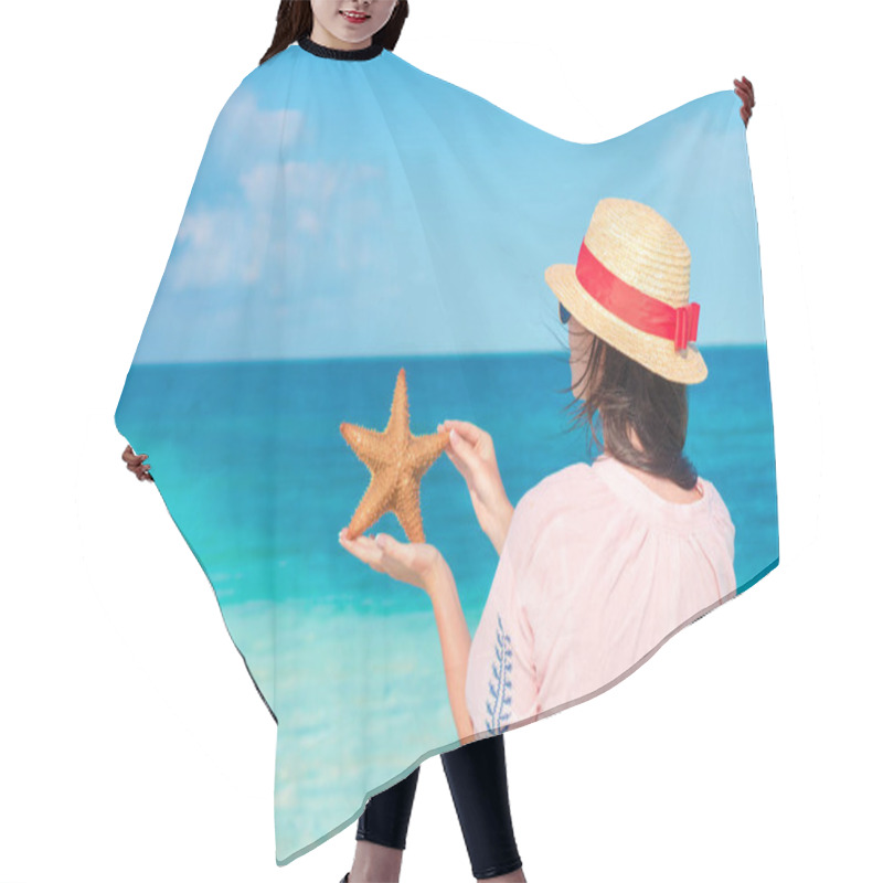 Personality  Young Woman With Starfish On White Beach In The Nature Reserve Hair Cutting Cape