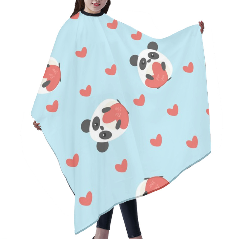 Personality  Funny Seamless Pattern With Cute Pandas And Heart Shapes. Flat Design Illustration Hair Cutting Cape