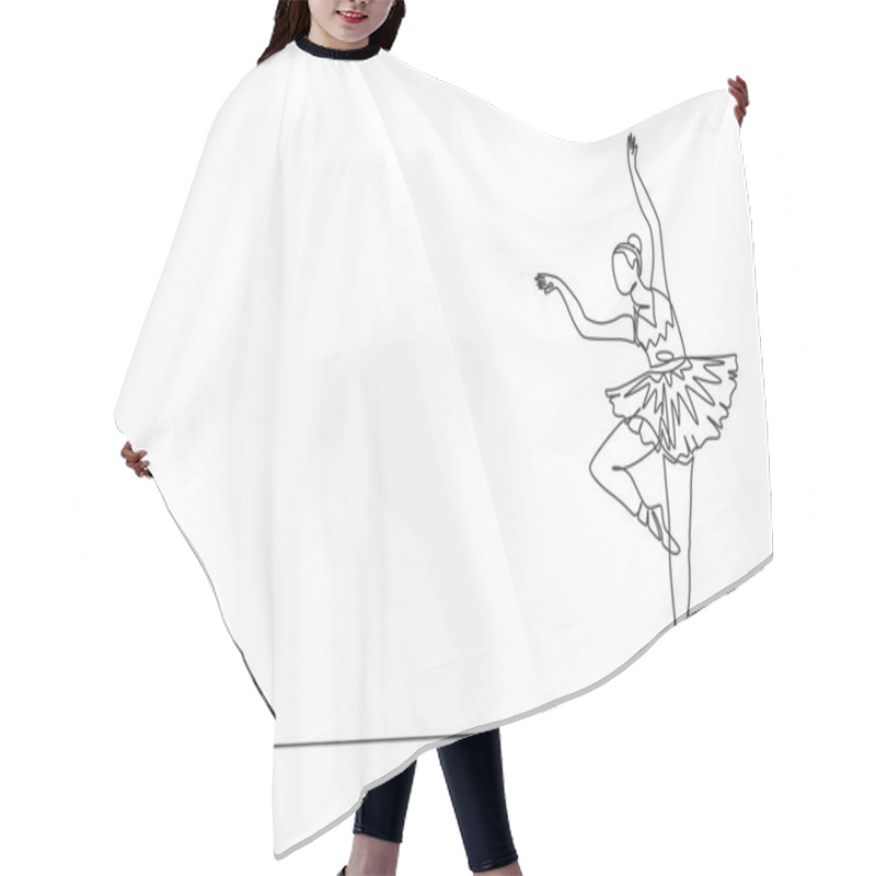 Personality  One Single Line Drawing Of Young Beauty Dancer Woman On Tutu Exercise Classic Ballet Dance At Ballet Class Vector Graphic Illustration. Choreographic Move Concept. Modern Continuous Line Draw Design Hair Cutting Cape