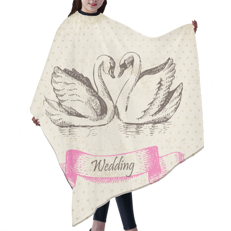 Personality  Swans. Wedding Hand Drawn Illustration Hair Cutting Cape