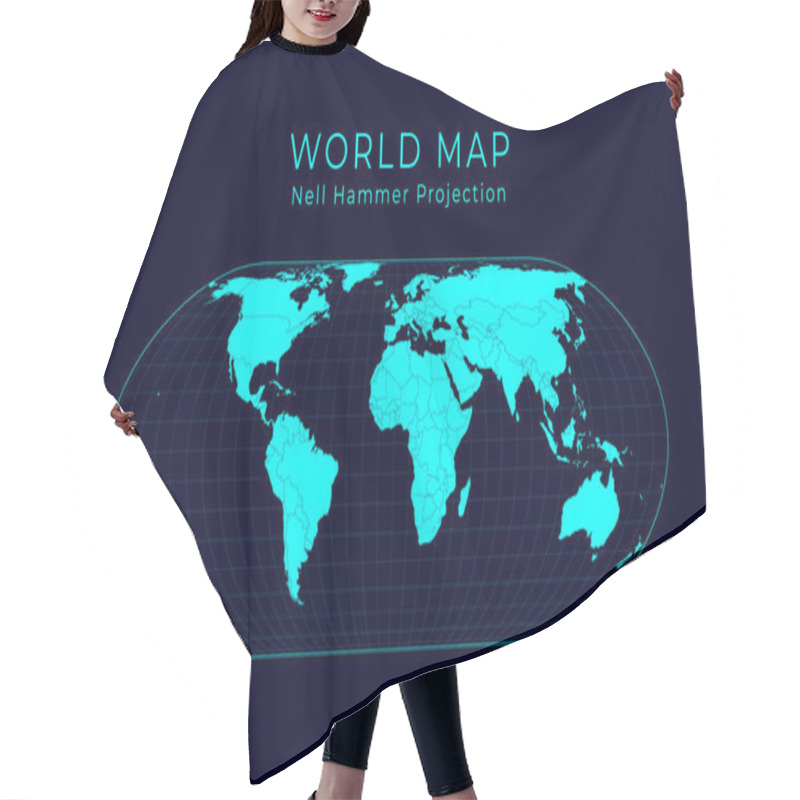 Personality  Map Of The World NellHammer Projection Futuristic Infographic World Illustration Bright Cyan Hair Cutting Cape